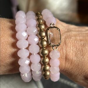 Elegant Pink and Gold Beaded Bracelet Set